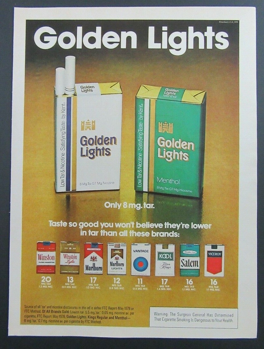 1978 GOLDEN LIGHTS Cigarettes Lower in Tar Than Most Brands