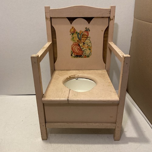 Vintage Potty Chair Wooden Potty Toilet Training Seat , Includes Enamel Pot