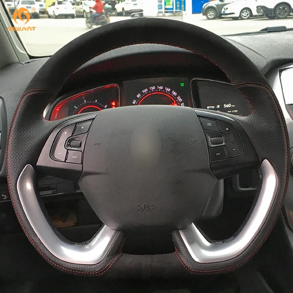 Cubierta de volante de gamuza de cuero negro para Citroen DS5 DS 5 DS4S DS 4S #XL11 Foto 2 de 4