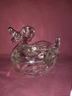 Vintage Clear Depression Glass Duck Covered Candy Trinket Dish