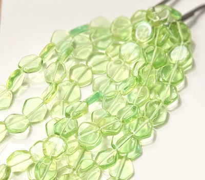 Light Green Hexagon Glass Beads 12mm Indonesian Sea Glass