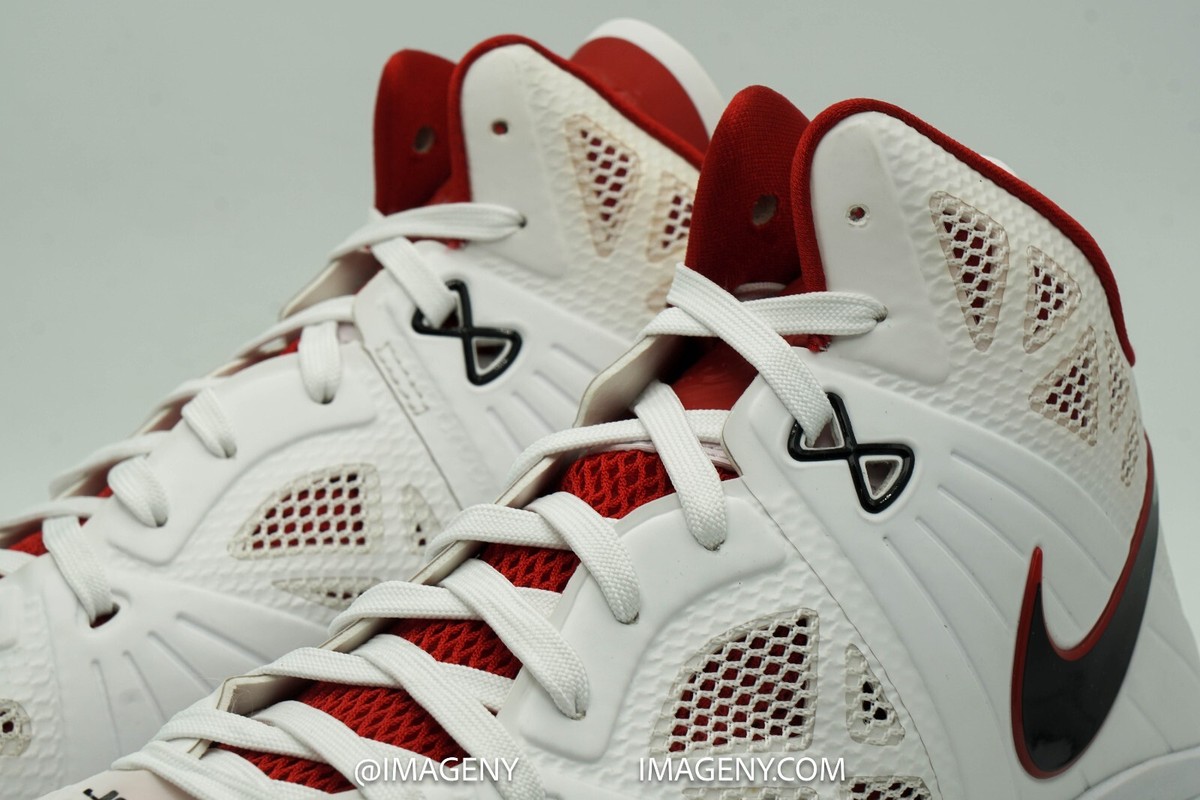 NIKE LEBRON 8 P.S. USED SIZE 12 HOME WHITE BLACK SPORT RED 441946