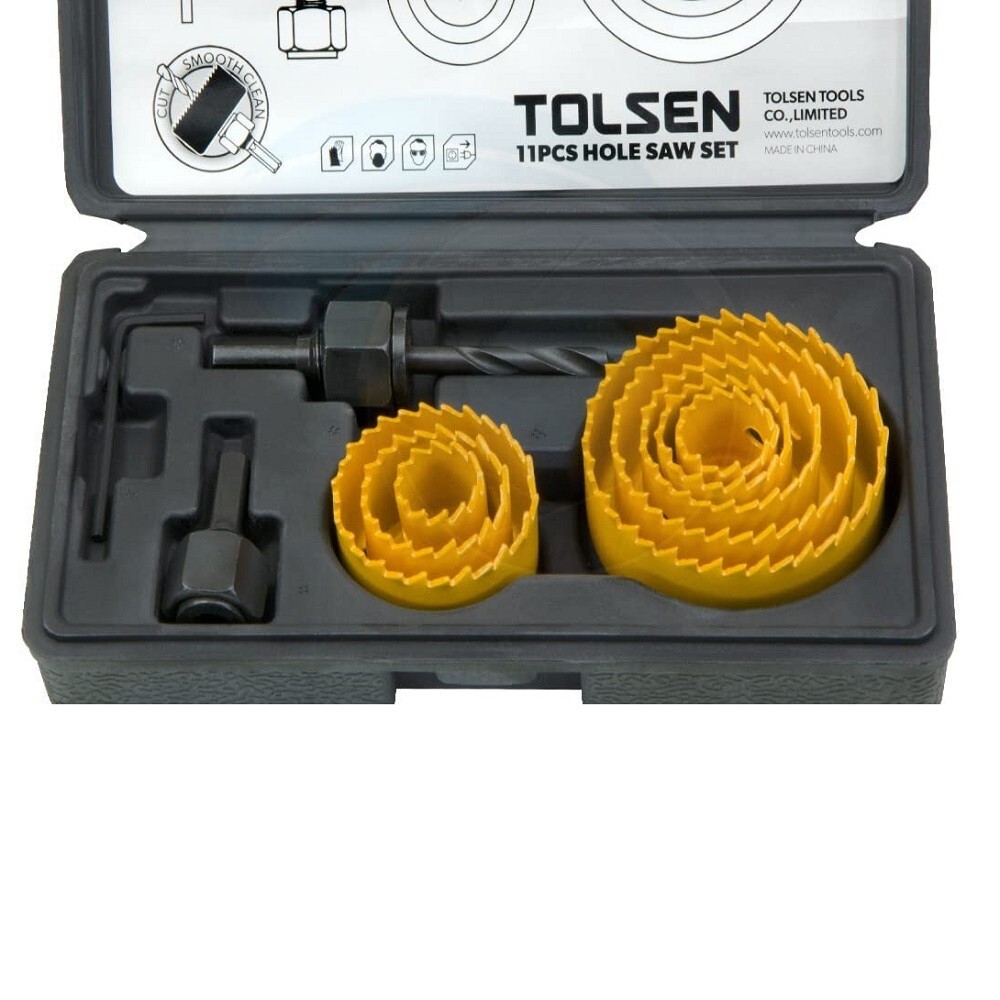 Hole Saw Set Circular Drill 11 pcs 19-64mm Holesaw Kit with Arbor  