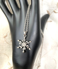 Rhinestone Snowflake Pendant on 16" Silver Tone Chain  NK50