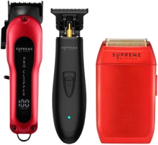 Supreme Trimmer 3-in-1 Barber Bundle | Clipper, DLC Trimmer, Foil Shaver | Red