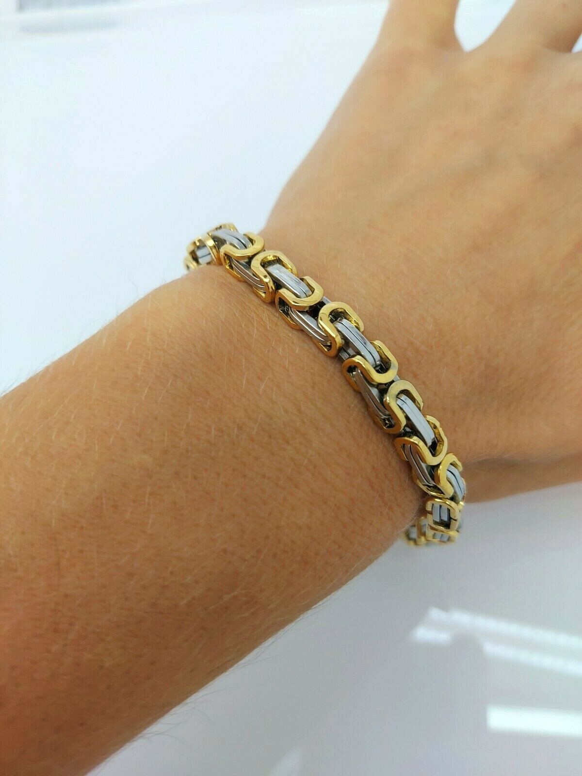 Pulsera HOMBRE O MUJER Grueso Eslabón Cadena Bizantino Acero Inoxidable Oro /