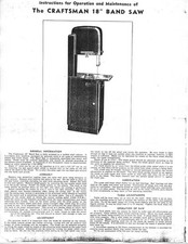 1950s Craftsman 112.23770 18" Band Saw-Single Speed-3500 fpm Instructions
