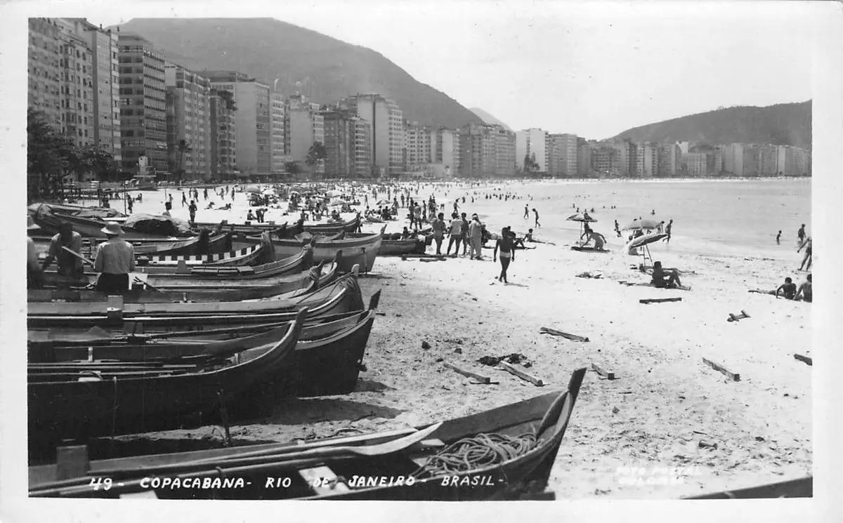 RPPC Aerial View COPACABANA Rio De Janeiro Brasil Coast Brazil Postcard 1960