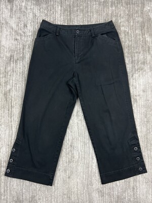 Rafaella Womens Pants Size 10 Black Capri Straight Leg Button Accent