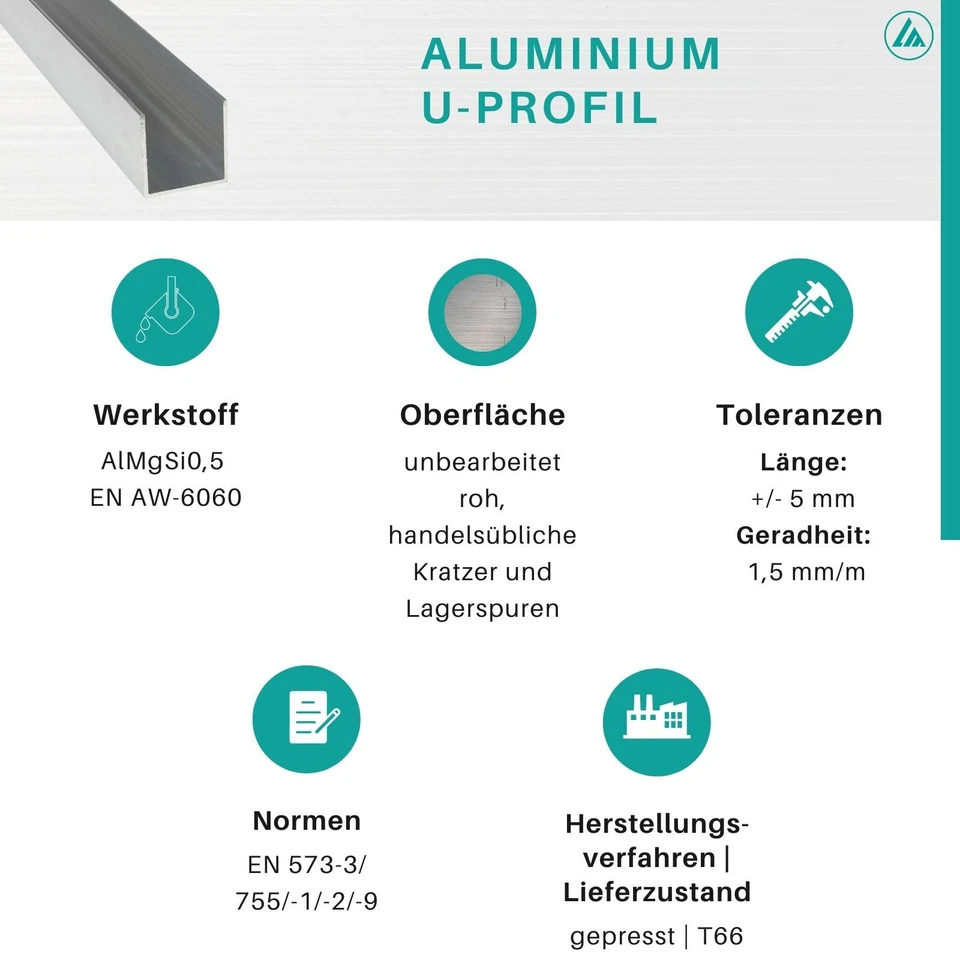 Aluprofil U-Profile U Winkel Aluminiumprofil Alu U Profil Aluminium AlMgSi0,5  - Bild 2 von 4