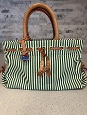 EUC Dooney  Bourke Green White Striped Coated Tote, Bag