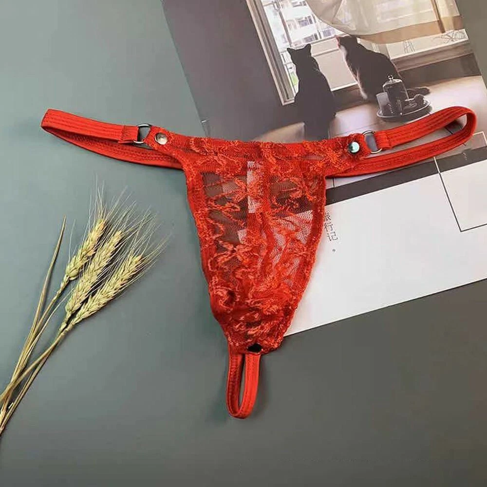 Uomo Tanga Lingerie Intimo Sexy Mutandine Femminile Traspirante Slip di Pizzo