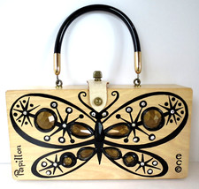 NEAR MINT - Enid Collins Of Texas Wood Purse Box Bag - Papillon - Butterfly