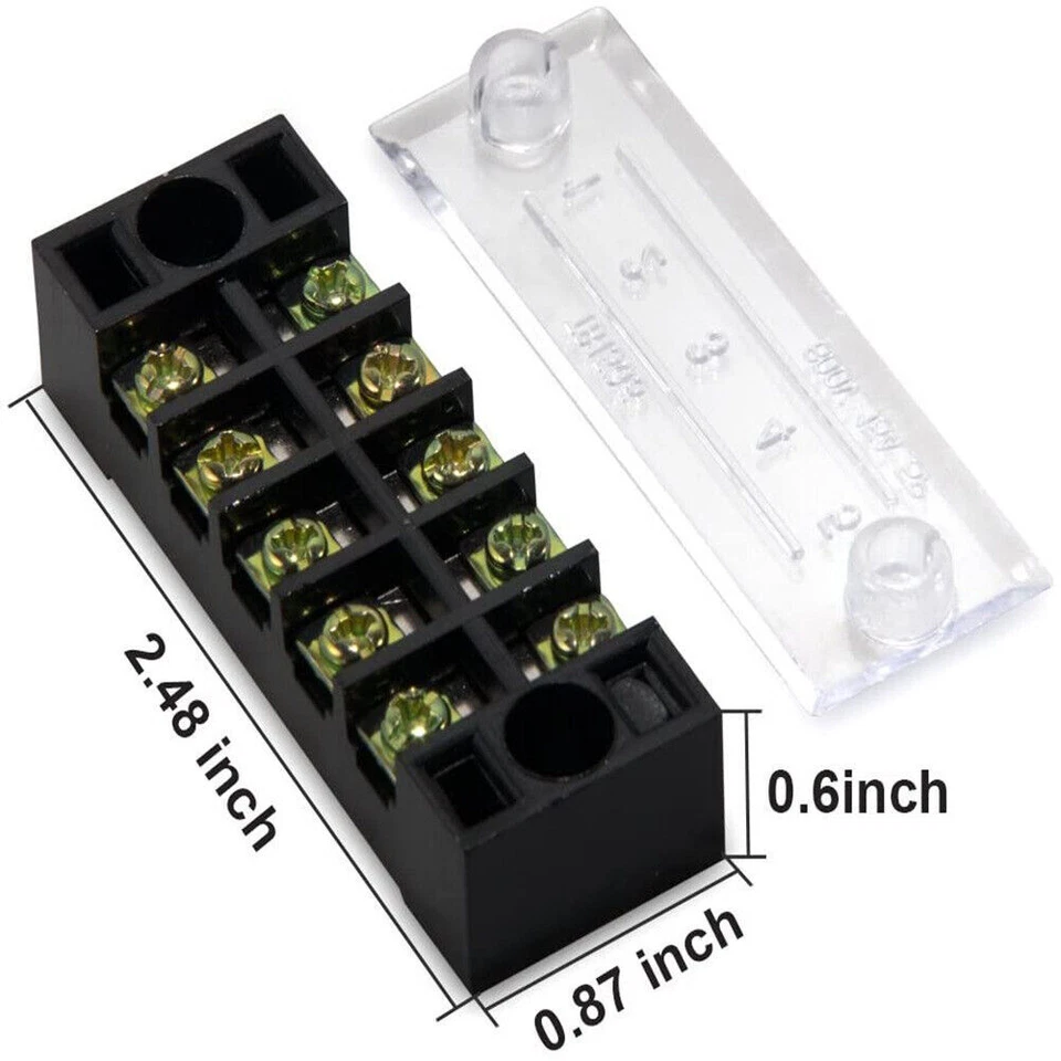 Dual Row 5 Positions 5 Sets 600V 15A Screw Terminal Strip with Barrier Strip - Image 4 of 4