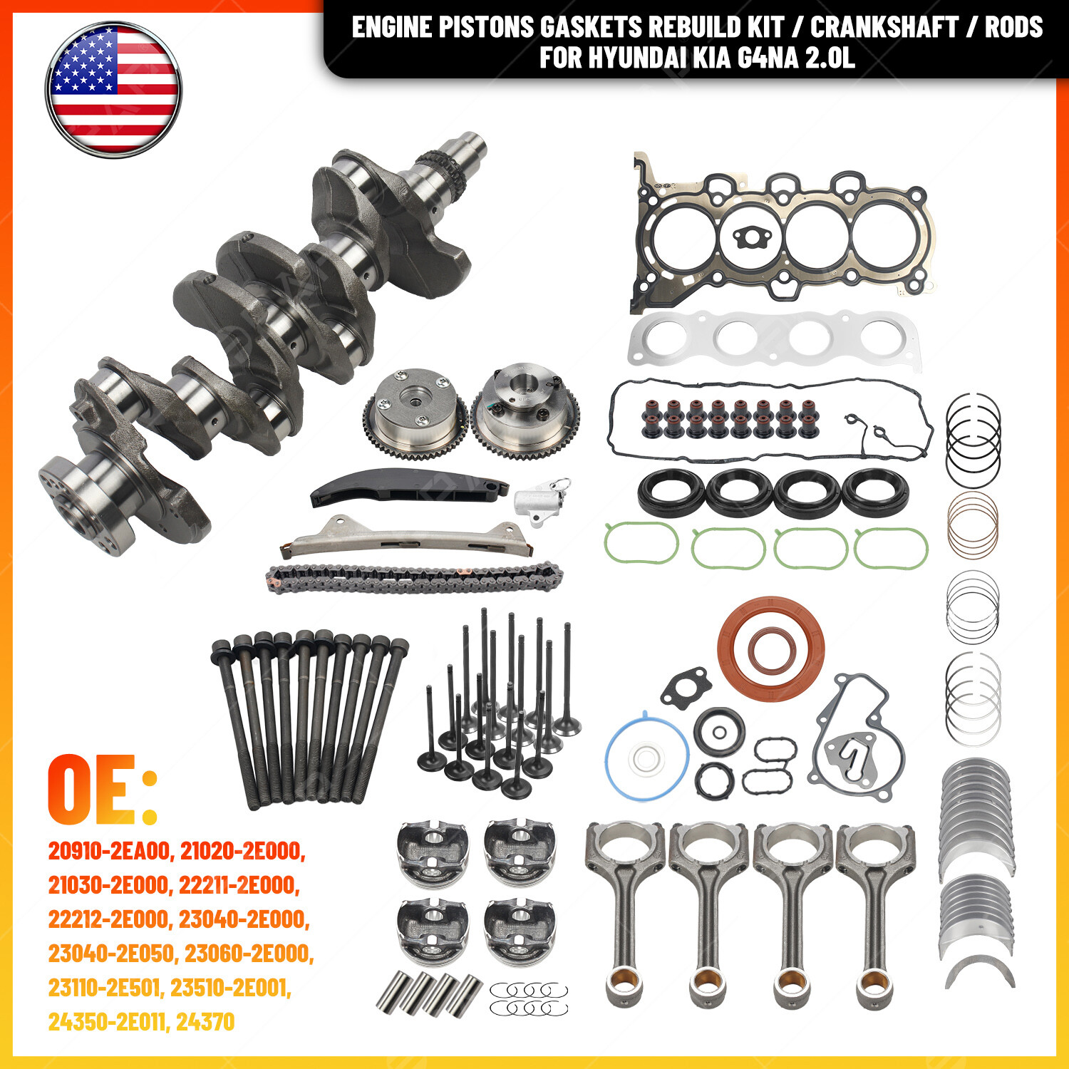 G4NA 2.0L Engine Rebuild Kit with Crankshaft Rod Timing for Hyundai Kia