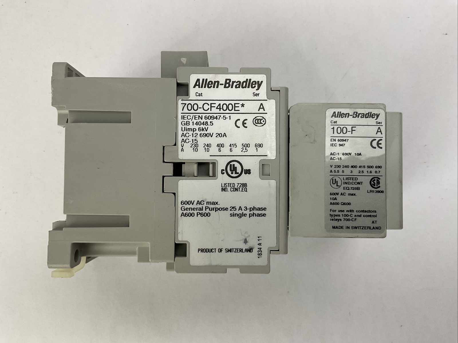 ALLEN BRADLEY 700-CF400E* SER A 600VAC COIL 24VDC CONTACTOR 100-F SER A ...