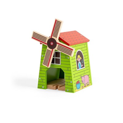 Country Windmill Toy Train Tunnel - Bigjigs Train Accessories Wooden Train Track