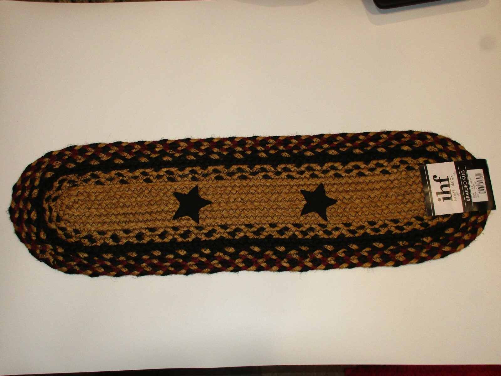 Braided Jute Rug 28" x 8" Table Runner Blackberry Star Oval Stair Tread