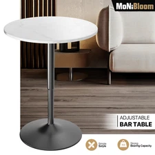 23.6" White Wood Adjustable Counter Height Round Pub Bar Table Marbling Tabletop
