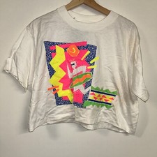Vintage 1989 Ocean Pacific Cropped Surf T-Shirt, Deadstock NWT, Size Medium