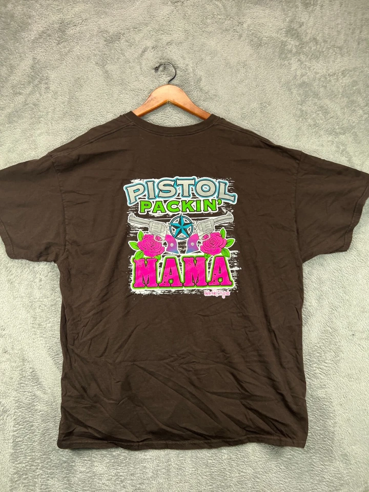 Girlie Girl Pistol Packing Mama T Shirt Womens 2XL Brown Heavy Graphic Ladies - Image 4 of 4