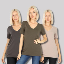 Women's V Neck Short Sleeve Top Loose Fit T Shirt