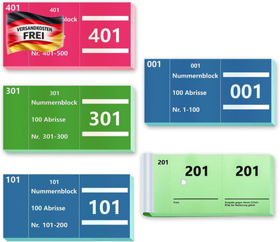 Doppelnummernblock 1-500 mit 3 Farben für Lotterie und Organisation