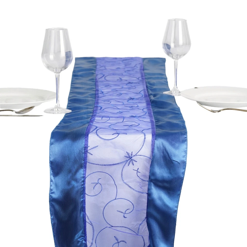 Royal Blue EMBROIDERED TABLE RUNNER Fancy Wedding Party Catering Linens Dinner - Image 3 of 4