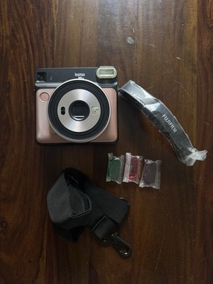 Fujifilm Instax Square SQ6 Blush Gold Flash Covers Neck Strap Case Working EUC