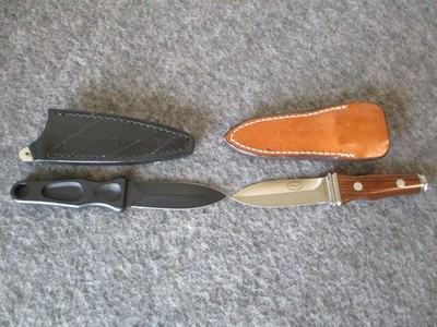 A G RUSSELL 1977 STING DAGGER BOOT KNIFE(SET 2) ROSEWOOD/CARBON +SHEATHS-GERMANY