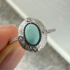 925 Sterling Silver Ring 7x5mm Natural Turquoise Gemstone Zircon Jewelry Bridal
