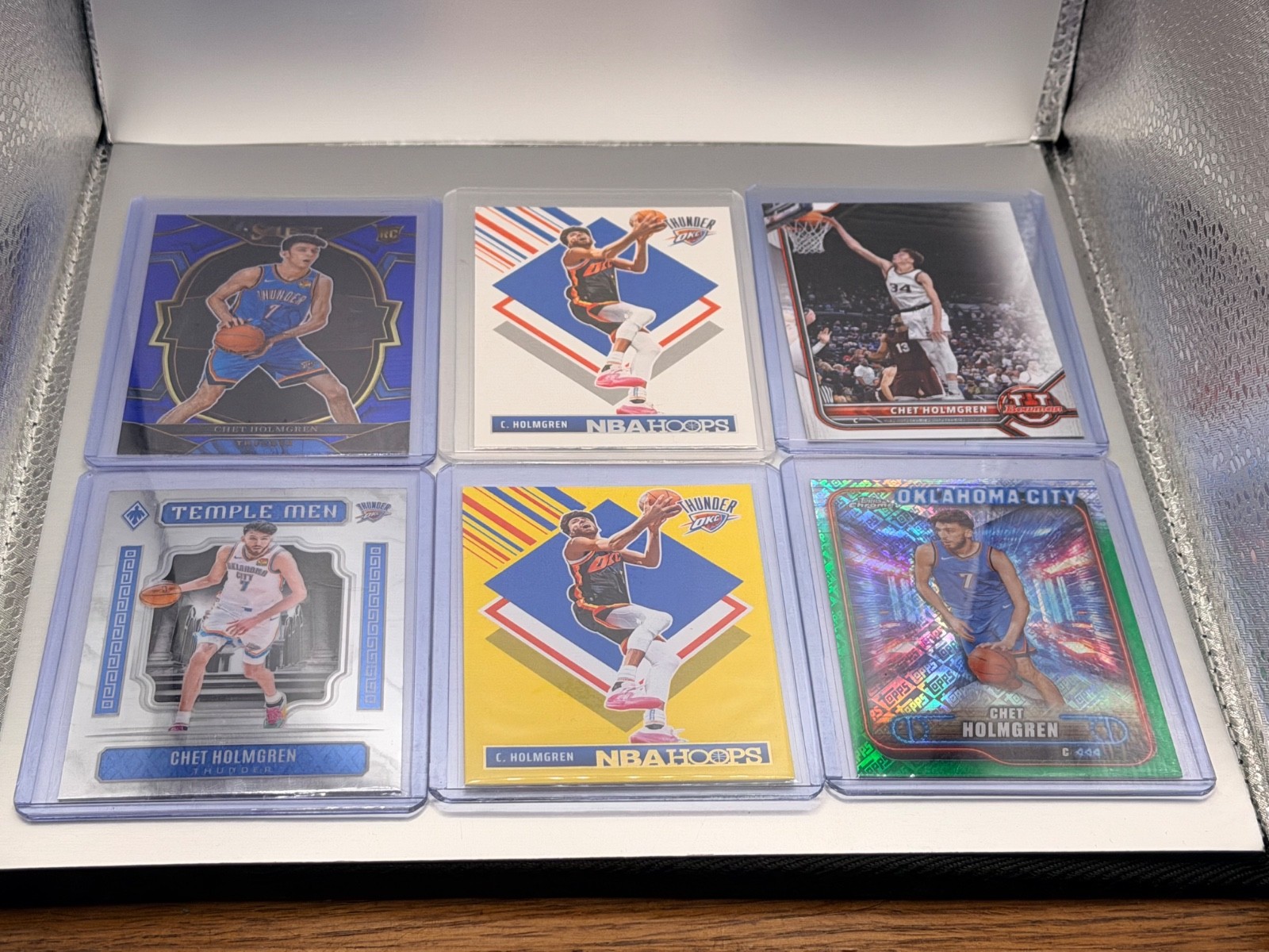 Chet Holmgren lot - Temple Men, Yellow Tribute, Green Holo Prizm, RC, Bowman U