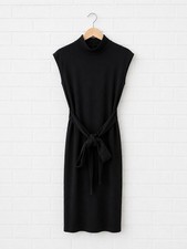 Pretty Little Thing Black Dress Size 6 Sleeveless Bodycon Tie Waist Shoulder Pad
