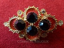 Broche Vintage SPHINX Néo Classique Cercles – Bijou Doré Cristal Blanc et Noir