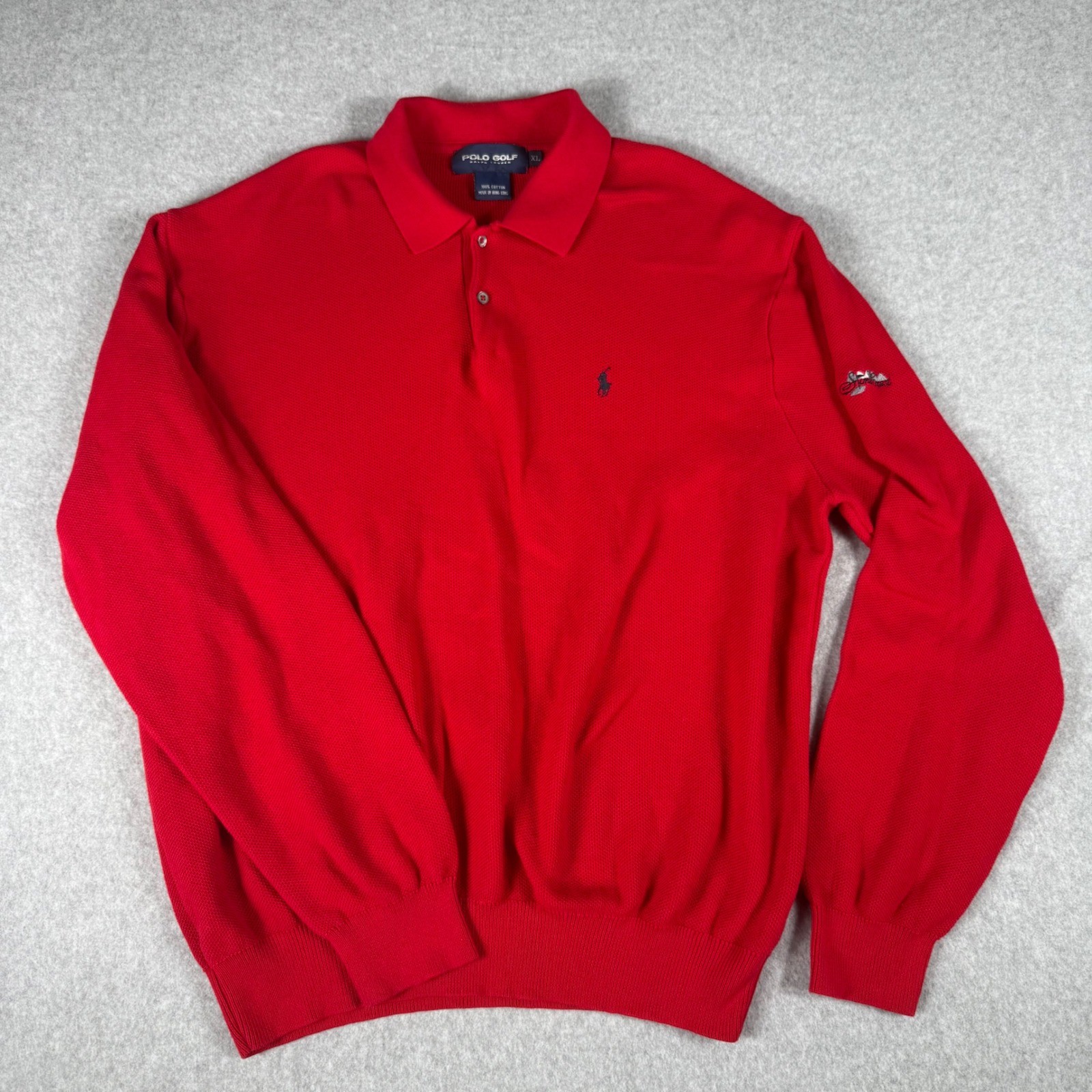 Vintage Polo Golf Ralph Lauren XL Red Long Sleeve Polo Shirt Cotton Stonecrest