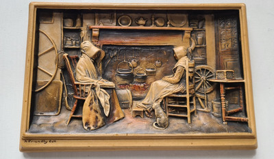 Vintage Made in England OSBORNE IVOREX 3D 6x9 Wall Plaque  - '' A Friendly Call ''