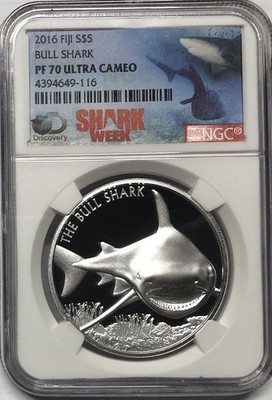 2016 BULL SHARK Fiji S$5 Silver NGC PF70💥FLAWLESS QUALITY