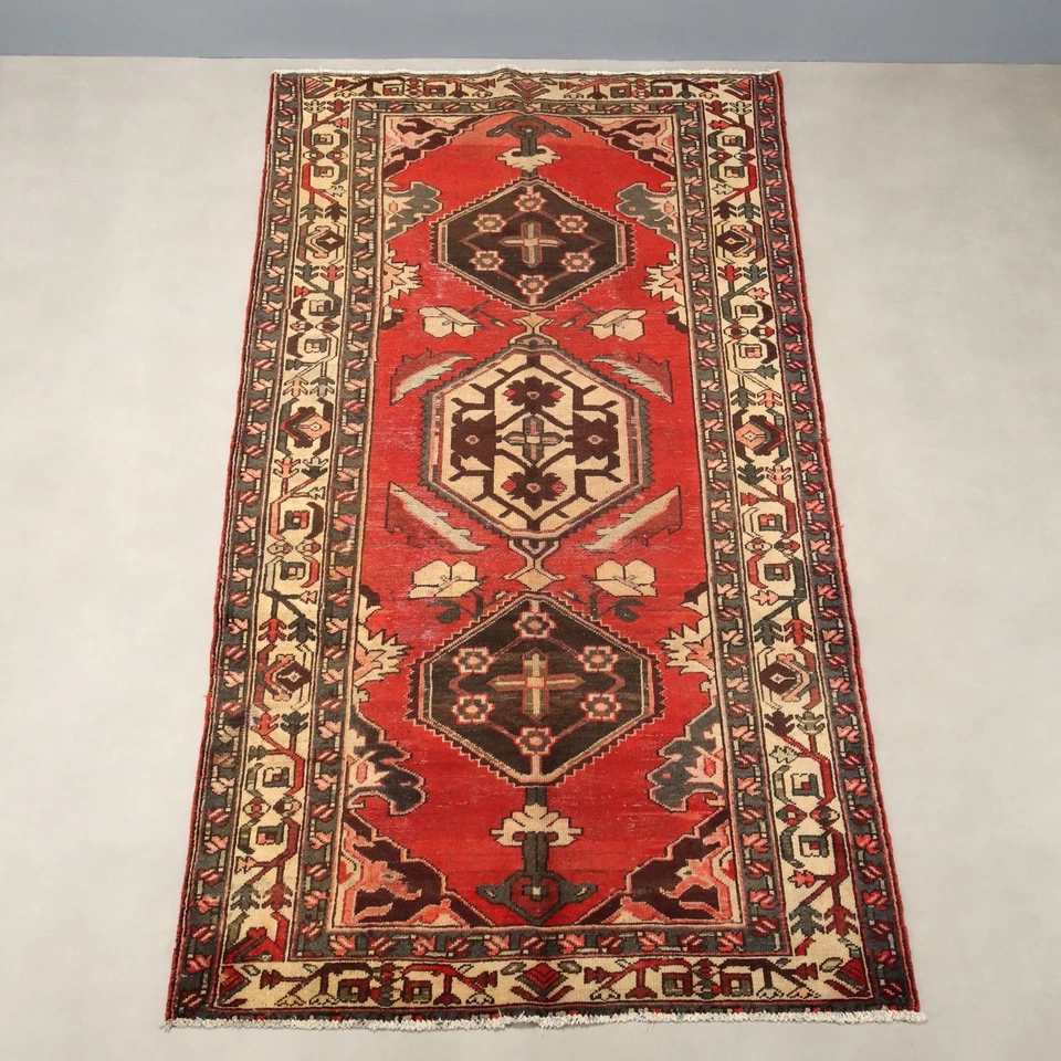 Tapis Khamseh Ancien Coton Laine Noeud Gros 290 x 150 cm Original - Photo 3/4