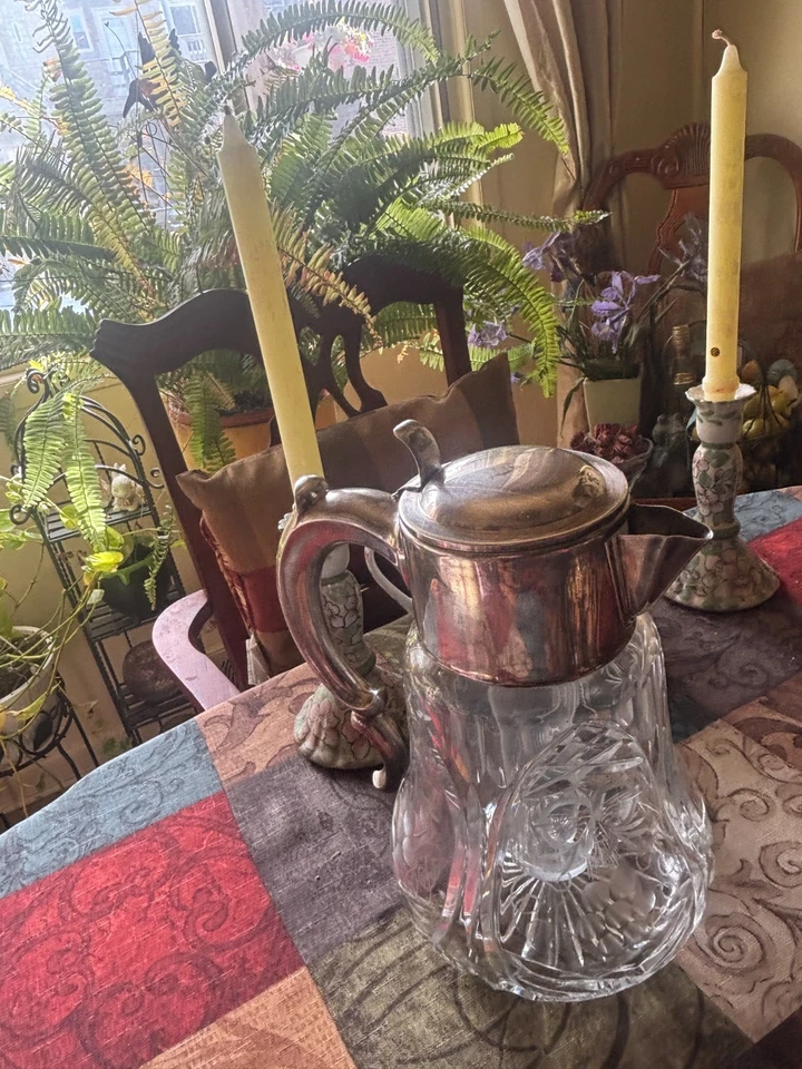 Antigo alemão D.R.G.M. Refrigerador de vinho cristal banhado a prata - Imagem 4 de 4