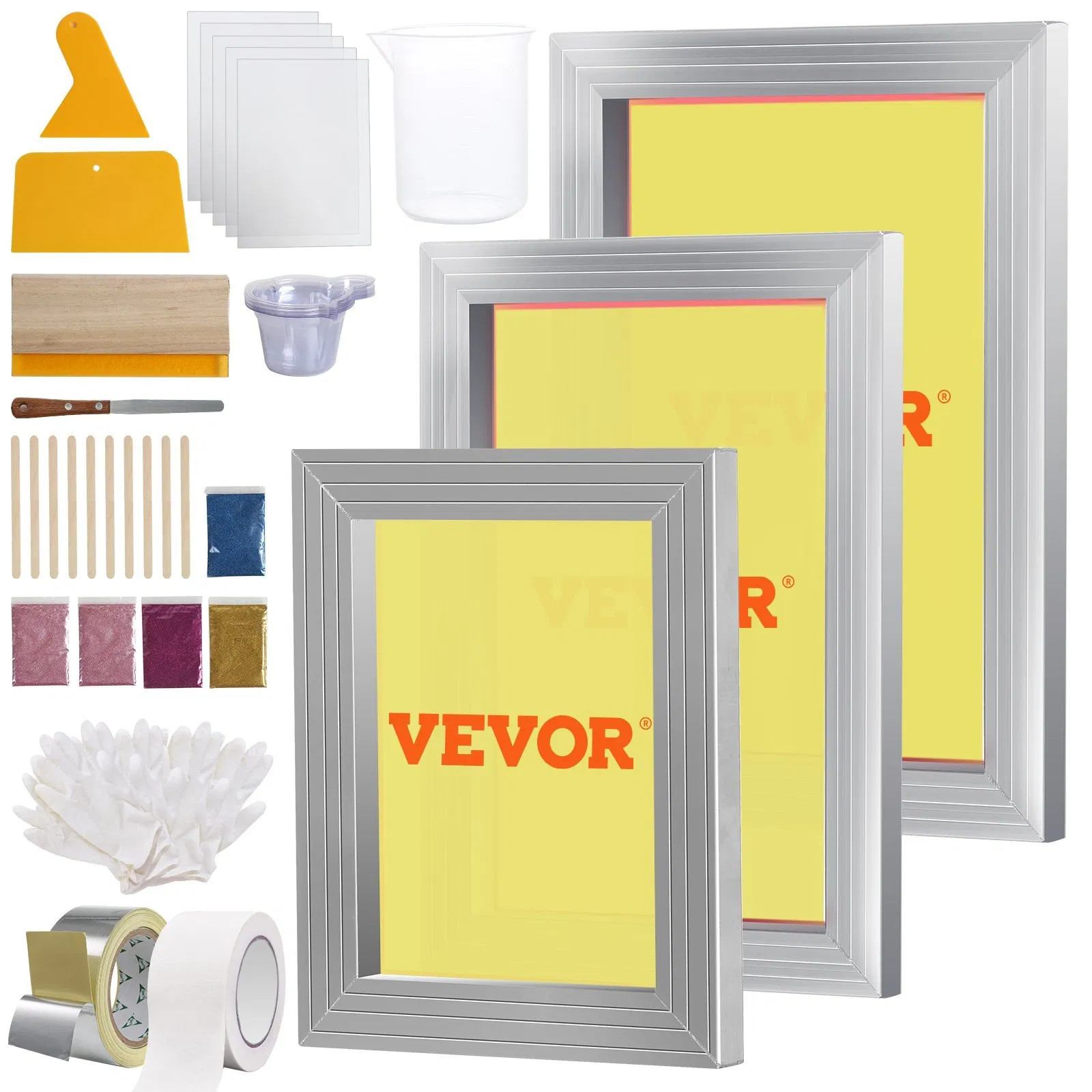 Screen Printing Kit, 3 PCS Aluminum Silk Screen Printing Frames, 5 Glitters and