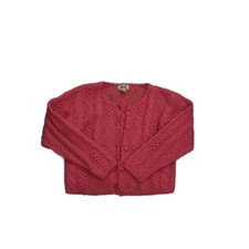 Wool-Blend Sostanza Pink Fuzzy Open Knit Cardigan With Buttons- Size S