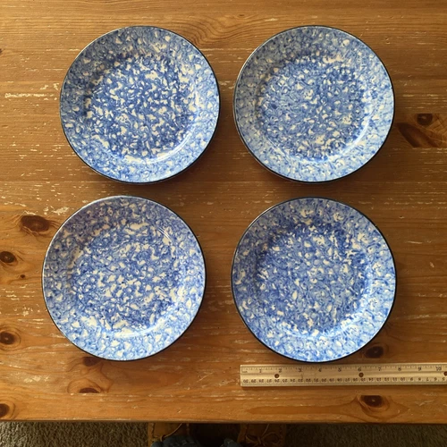 Set Of 4 Stangl Town And Country Blue speckled 8 3/8" Salad Plates