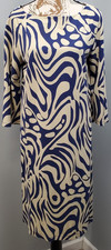 J.McLaughlin Shift Dress Womens M Blue Beige Abstract Print Long Sleeve Pullover