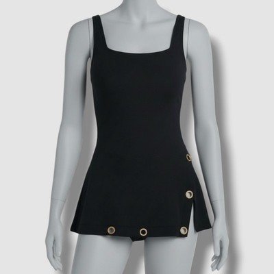 Beyond Control Women's Black Grommet-Detail Square-Neck Swim Dress Size 10