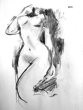 Charcoal Female Figure on Paper 11"x14" Original Signed