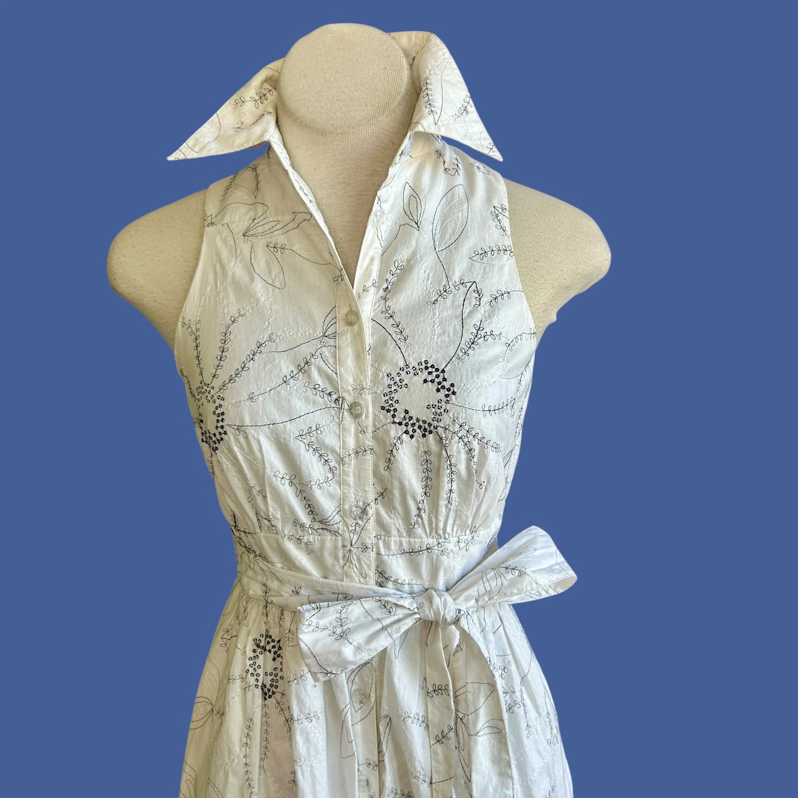 VETEMENTS Abito Adrianna Papell bianco ricamato floreale camicia vita taglia 6