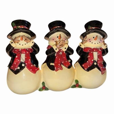 Snowman Figurines Set of 3 Christmas Seasonal Multicolor Freestanding