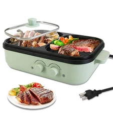 1300W Hot Pot Electric with Grill, 2 in 1 Indoor Korean BBQ Grill Non-Stick S...