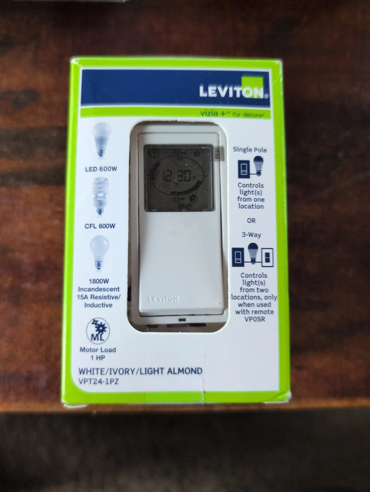 LEVITON VPT24-1PZ Decora 24-Hour Programmable Timer Switch