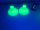 Vintage Uranium Glass Vaseline Glass FENTON WATER LILY Candle Holders GLOWS